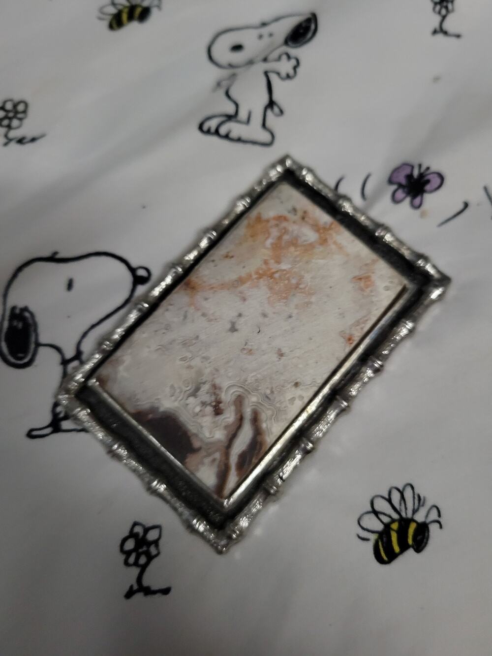 Vintage Silver Tone Belt Buckle Rectangle Stone Slab